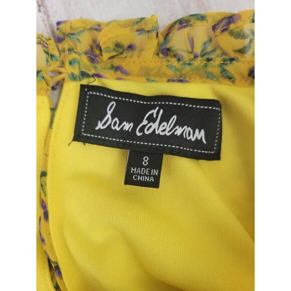 Sam Edelman Avec Les Filles Dress Frilly Ruffle Floral Cottagecore Yellow Size 8 - Picture 9 of 13